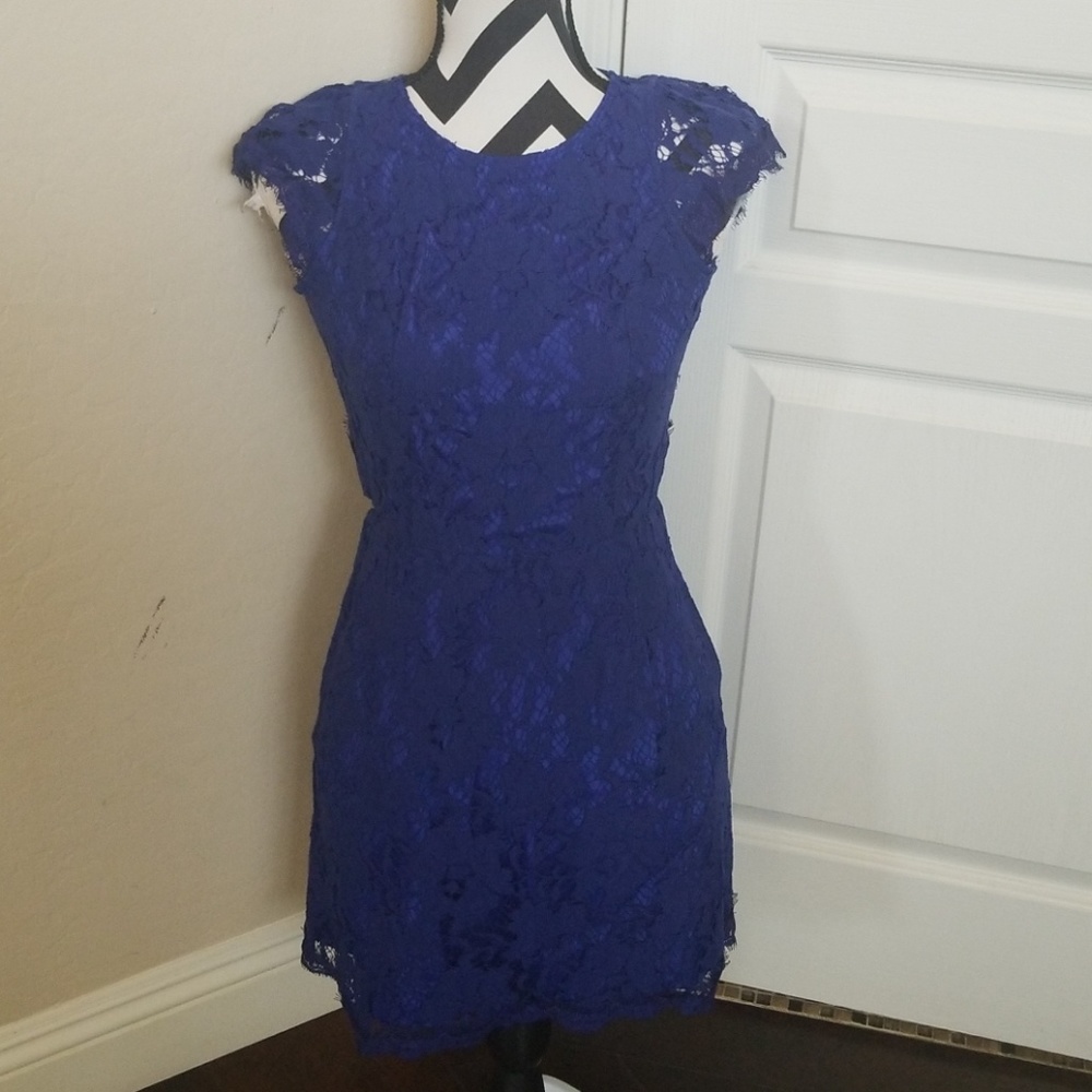 Royal Blue Lace Backless Dress